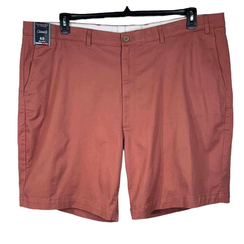 Roundtree & Yorke SZ 48 Casual Mens Chino Shorts Classic Fit Flat Front Stretch